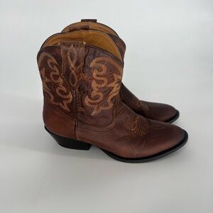 Shyanne Embroidered Brown Ankle Boots